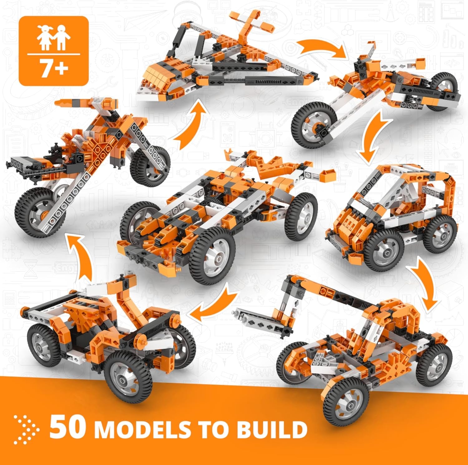 Engino Inventor STEM Educational Kit: 50 Motorized Models for Children Aged 7 and Up - Engineering and Building Project Set for Boys and Girls