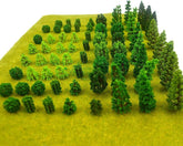 Miniature tree set for train scenery and dioramas, featuring 70 artificial MOMOONNON model trees for railroad landscaping.