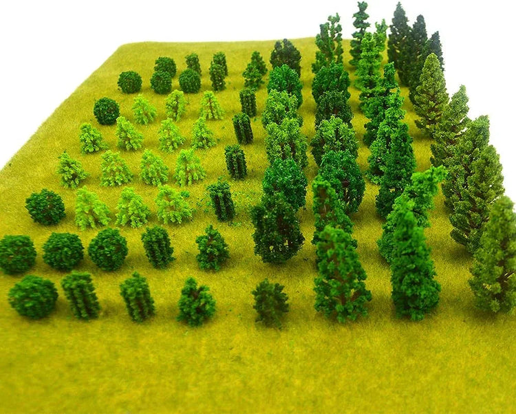 Miniature tree set for train scenery and dioramas, featuring 70 artificial MOMOONNON model trees for railroad landscaping.