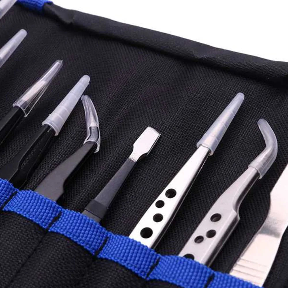9 Pcs Tweezers Set Stainless Steel Anti-Static Precision Tweezers for Electronic Mobile Phone Repair Tools Hand Tools