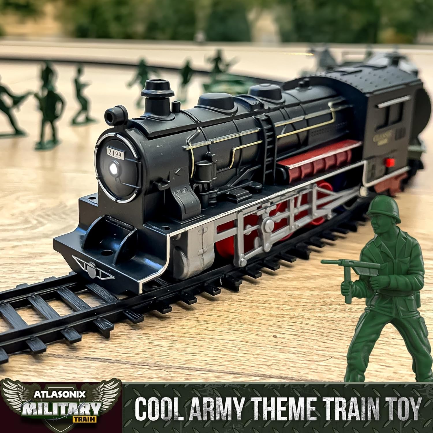 USA Electric Express Train Set for Children Ages 4-8 - Military-Themed Polar Train Model with Helicopter, Tank, Soldiers, and Tracks - Ideal Birthday Gift for Boys Ages 2-4