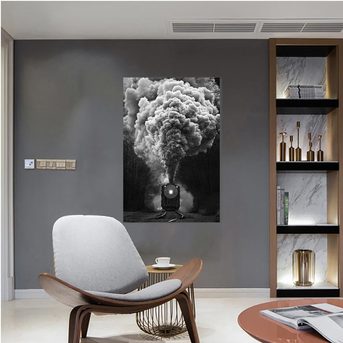 Black and White Pictures - Vintage Steam Train Canvas Wall Art Poster - Retro Painting Modern Rustic Artwork Print Wall Decor Gift for Living Room Bedroom Bathroom Home Farmhouse, 12"X18" No Frame