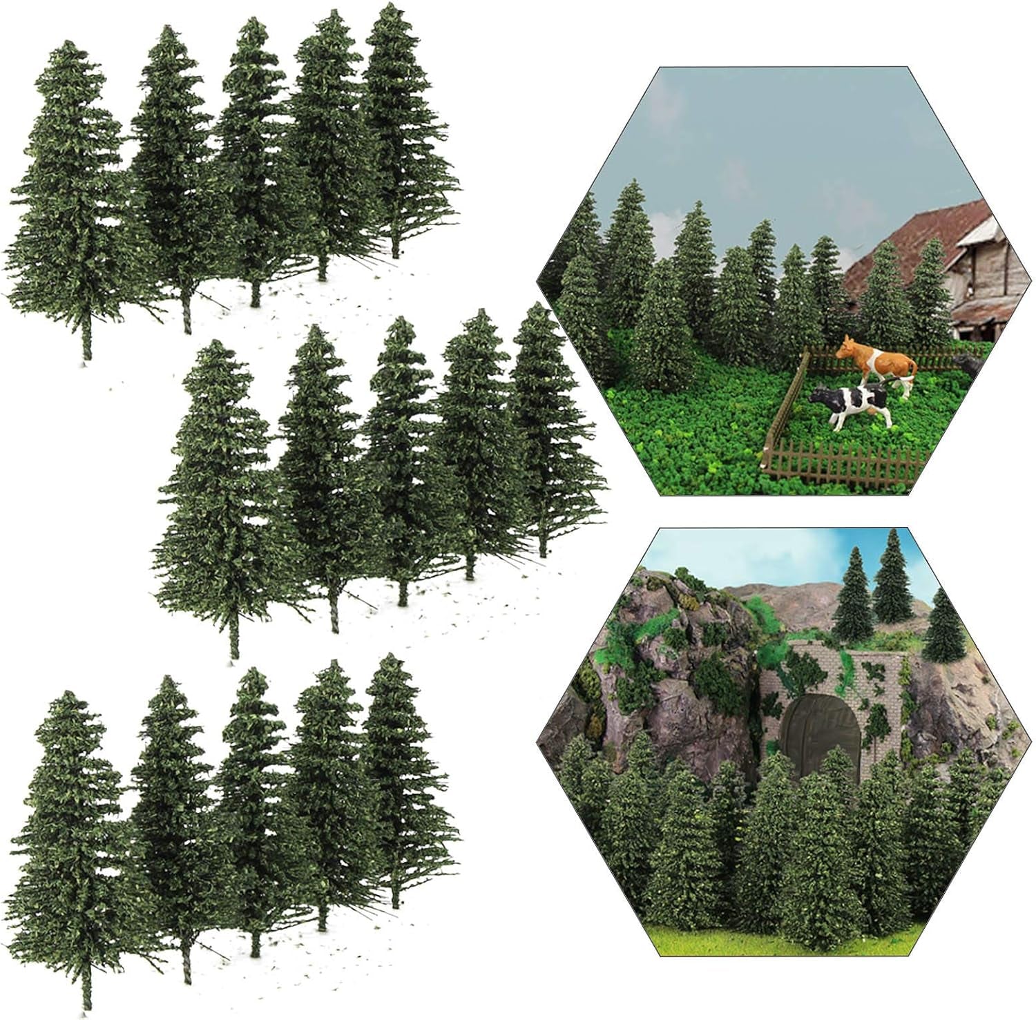 S0805 50PCS Dark Green Pine Model Cedar Trees 2.05Inch (52Mm) for Model Railroad Scenery Landscape Layout HO N Scale New (2Inch)