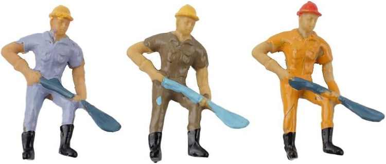 Set of 12 painted O scale 1:48 railway worker figures by BYMRR Train Store, featuring different poses for layout scenery.