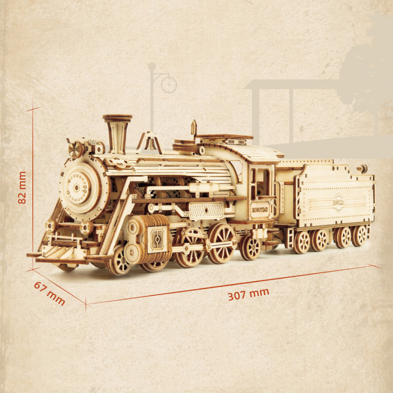 3D Wooden Puzzle Train Model DIY Wooden Train Toy Mechanical Train Model Kit Assembly Model Home Decoration Crafts