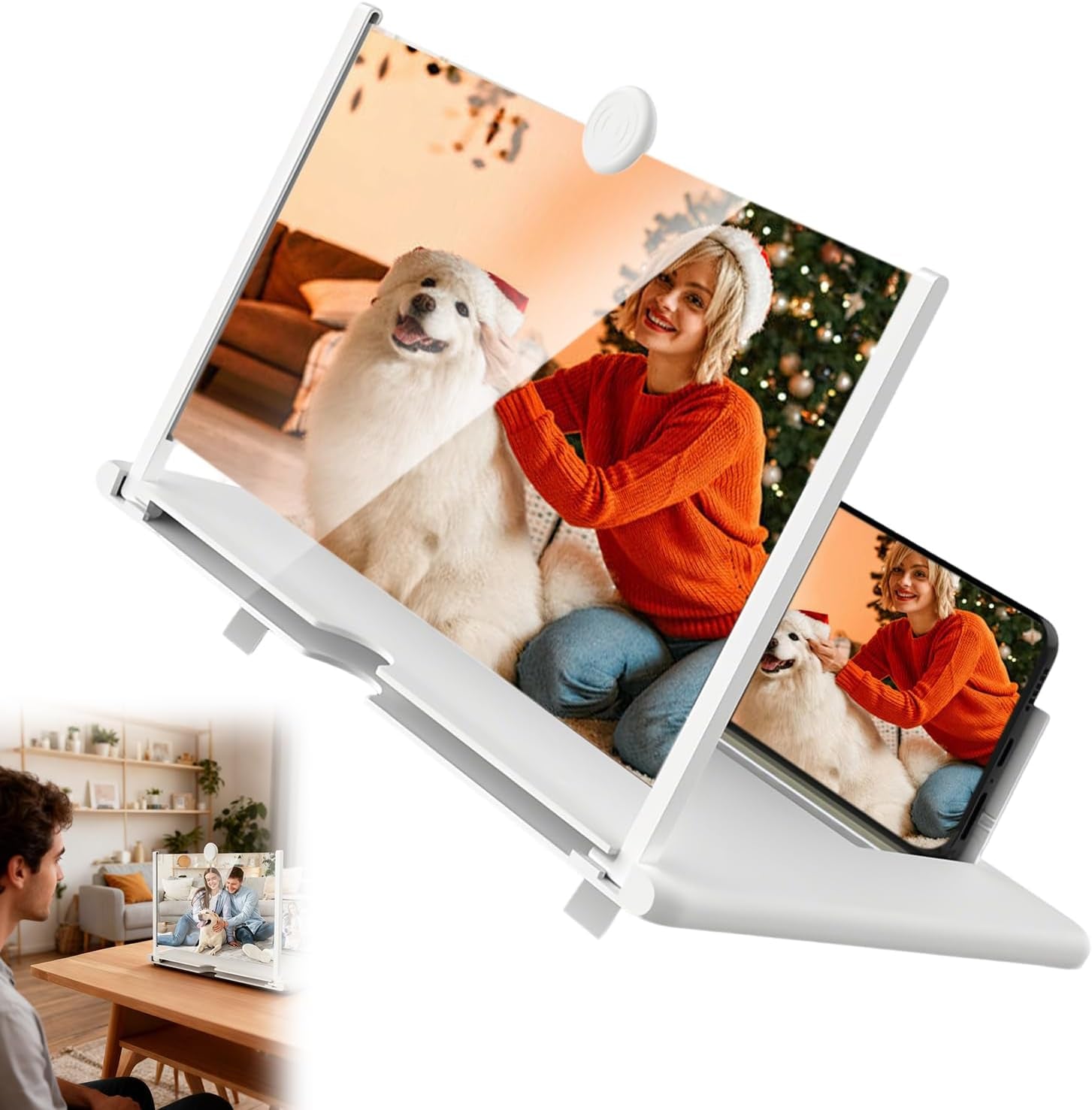 Screen Magnifier for Cell Phone 2026 New Version, Foldable 3D HD Magnifier Pull-Out for Phone Magnifying 10-12Inch Screen Amplifier Smart Mobile Phones Movies (White, 12 Inch HD)