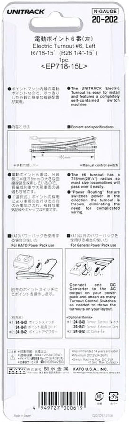 KATO N Gauge Electric Left Point No. 6 Model Train Accessory 20-202