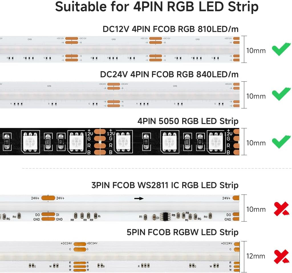 BTF-LIGHTING 10 Pairs 17cm 4-Pin JST SM 22AWG Wire Cable Male/Female Connectors for FCOB COB RGB LED Strip Lighting