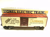 Mint condition BYMRR Train Store 1995 Toy Fair box car in original packaging, detailed view of collectible model train accessory.