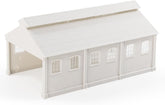 Painted N scale service shop maintenance building for model railroads by BYMRR, featuring a red color and detailed construction.