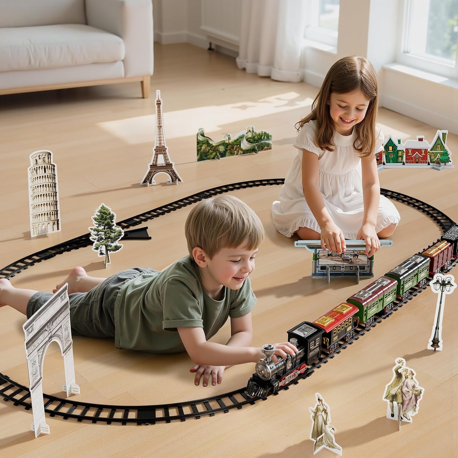 Electric Train Set for Kids with Realistic Sounds & Lights