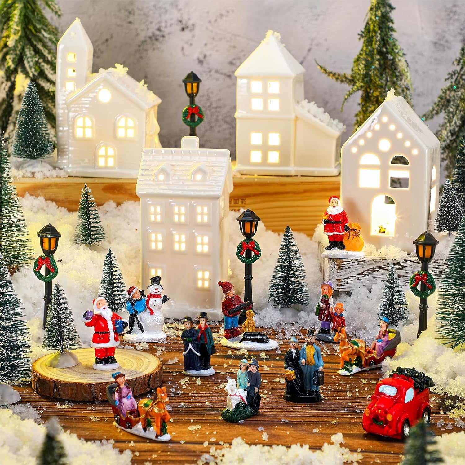 25-Piece Illuminated Christmas Village Set for Tabletop and Indoor Decoration