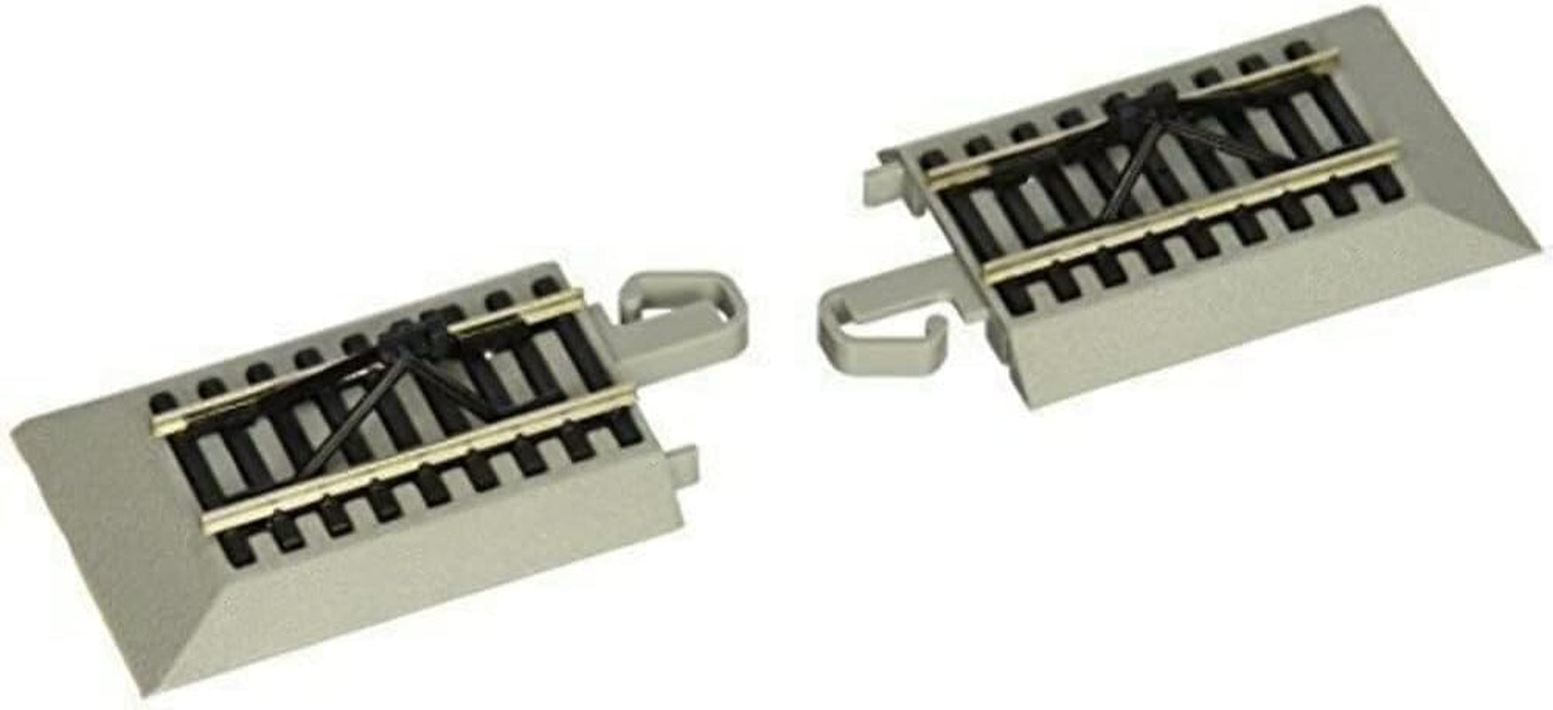 Bachmann Trains Snap-Fit E-Z Track Hayes Bumpers (2-Pack) - Nickel Silver Rail with Gray Roadbed - HO Scale