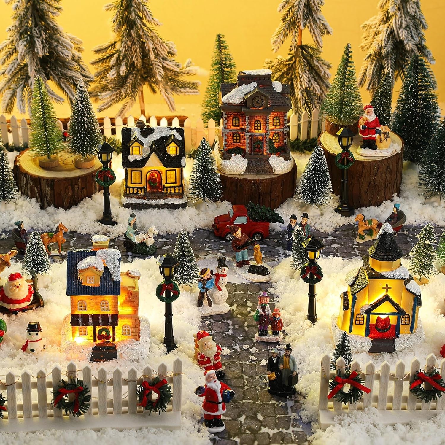 27-Piece Illuminated Christmas Village Figurine Collection