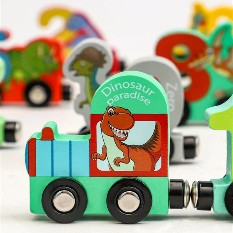 11Pcs/Sets Magnetic Dinosaur Train Number Wooden Toy Learning Cars with Numbers Color Train Montessori Toys for Kids Toddler