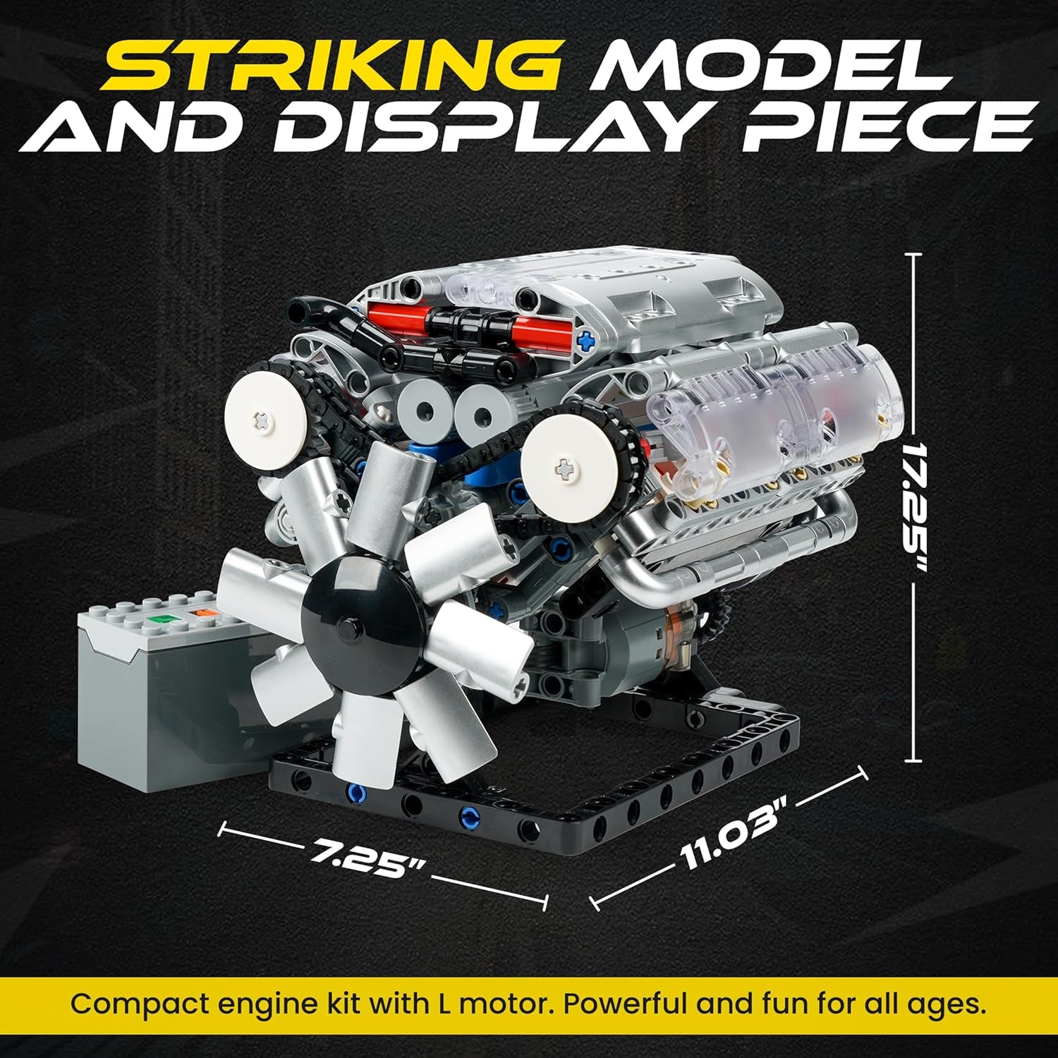 V8 Engine Model Kit for Teens and Adults - DIY Functional Mini V8 Engine with Visible Combustion Mechanism, 535-Piece STEM Engineering Kit for Ages 14 and Up