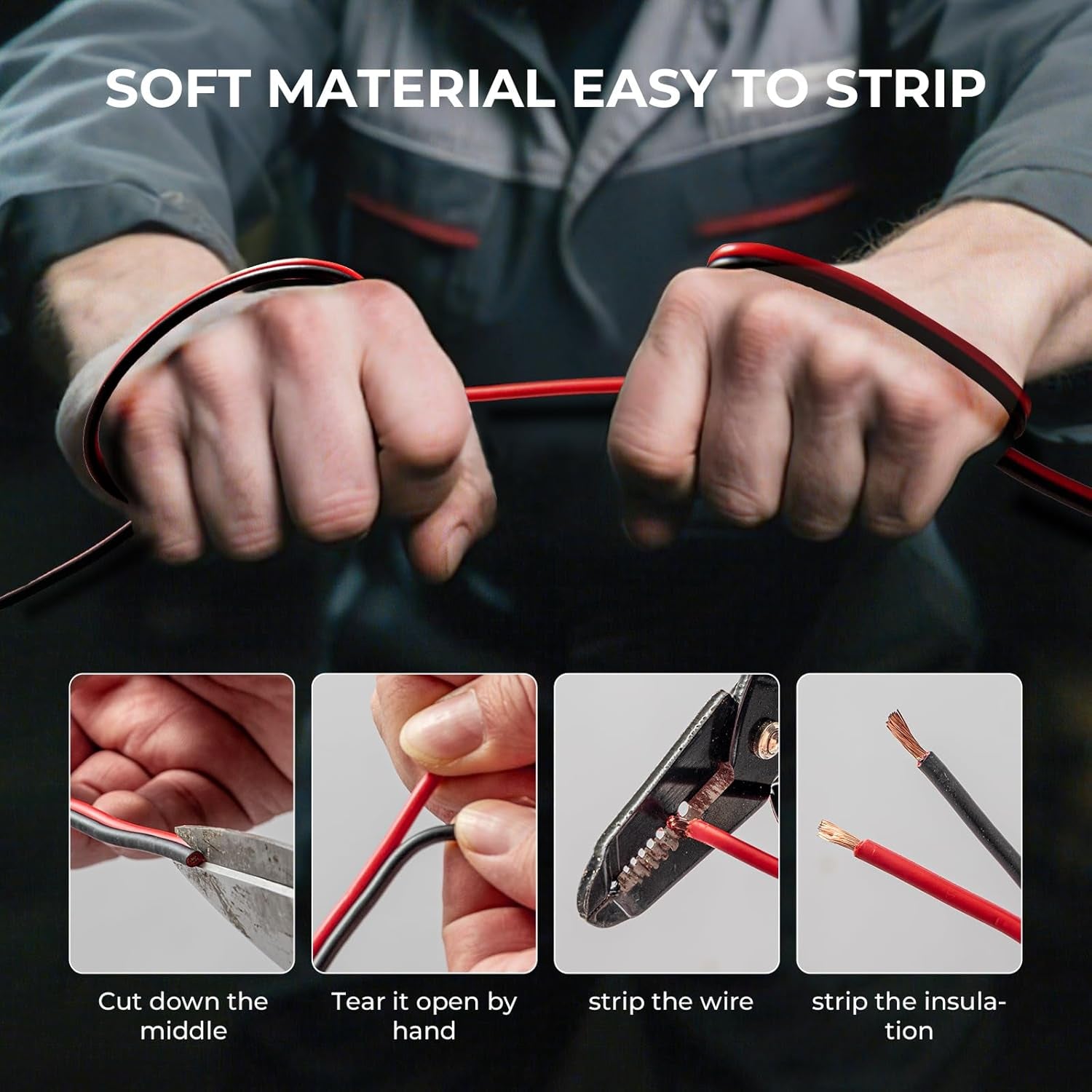 16 AWG Copper Clad Aluminum 2-Conductor Red and Black Electrical Wire, 100FT - Flexible PVC Insulated Low Voltage Cable for 12V/24V DC Applications in Automotive, Audio, LED Strips, and RC Vehicles