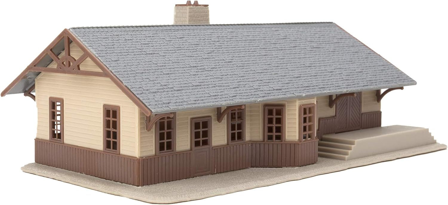HO scale Walthers Trainline Iron Ridge Station model railroad structure kit with detailed station building and platform.