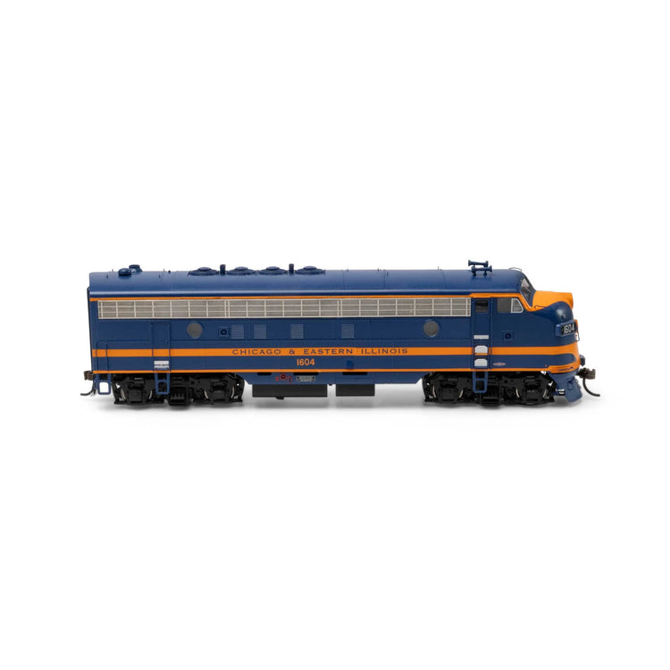 HO scale C&EI FP7 locomotive model in black with silver detailing and C&EI logo, numbered 1604.