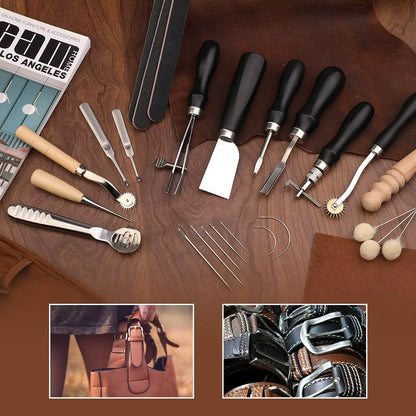 Fenrry 37Pcs Leather Work Tools Leather Hand Tools with Edge Skiver Sewing Tools Leather Craft Tools for Beginners
