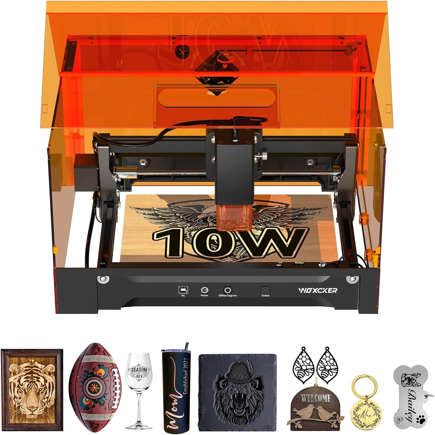 10W High-Precision Laser Engraving and Cutting Machine with 360° Enclosure - Pre-Assembled for Metal, Wood, Acrylic, Leather, Glass, and Stainless Steel - Beginner-Friendly (Class 1 Output, 10000mW)