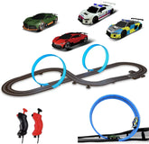 AGM MASETCH high-speed dual track slot car racing set with four licensed vehicles, featuring detailed cars and track layout.