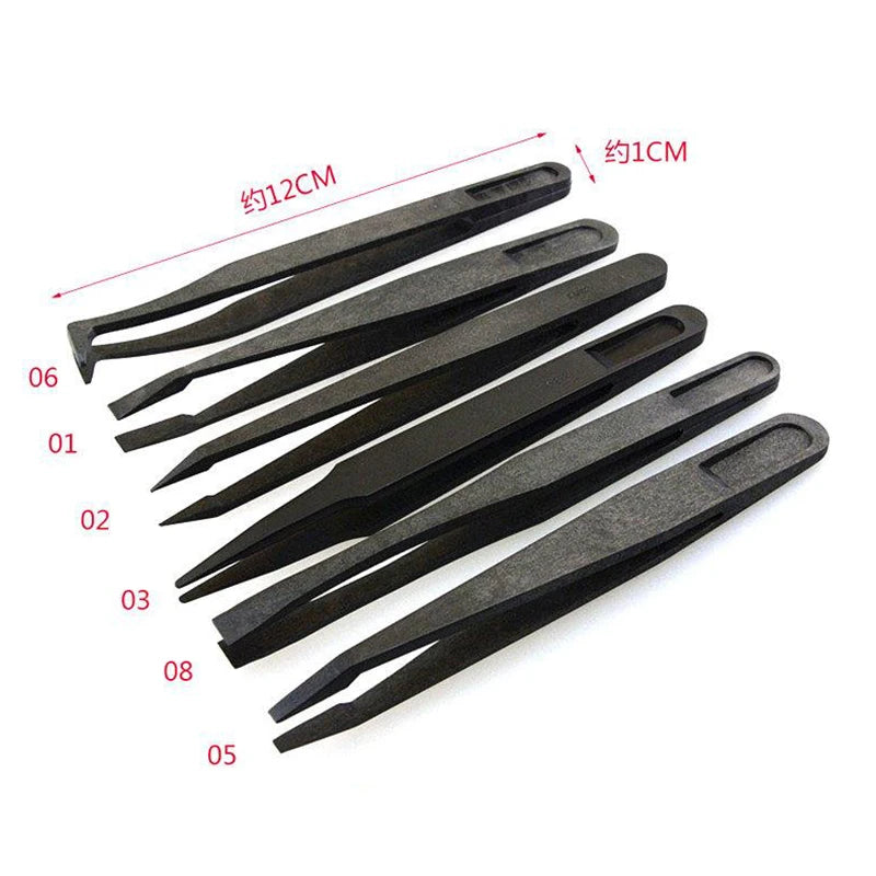 6Pcs Anti-Static Electronic Tweezers Kit ESD Plastic Forceps PCB Repair Hand Tools Set