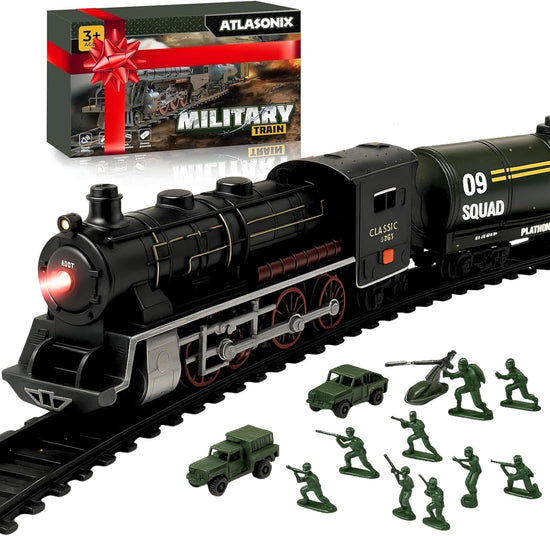 USA Electric Express Train Set for Children Ages 4-8 - Military-Themed Polar Train Model with Helicopter, Tank, Soldiers, and Tracks - Ideal Birthday Gift for Boys Ages 2-4