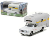 1968 Chevrolet C10 diecast model truck with silver streak camper in 1/64 scale, detailed collectible vehicle by BYMRR Train Store