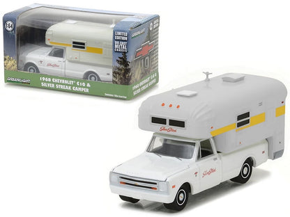 1968 Chevrolet C10 diecast model truck with silver streak camper in 1/64 scale, detailed collectible vehicle by BYMRR Train Store