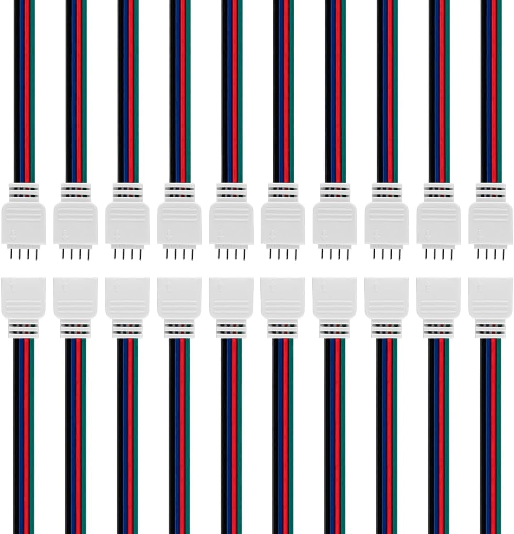 BTF-LIGHTING 10 Pairs 17cm 4-Pin JST SM 22AWG Wire Cable Male/Female Connectors for FCOB COB RGB LED Strip Lighting