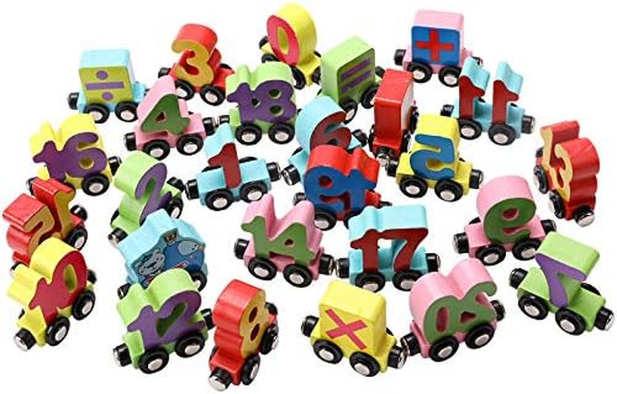 Wooden Trackless Trains Set, Alphabets Numbers Magnetic Train Cars for Children Early Educational (Number Train)