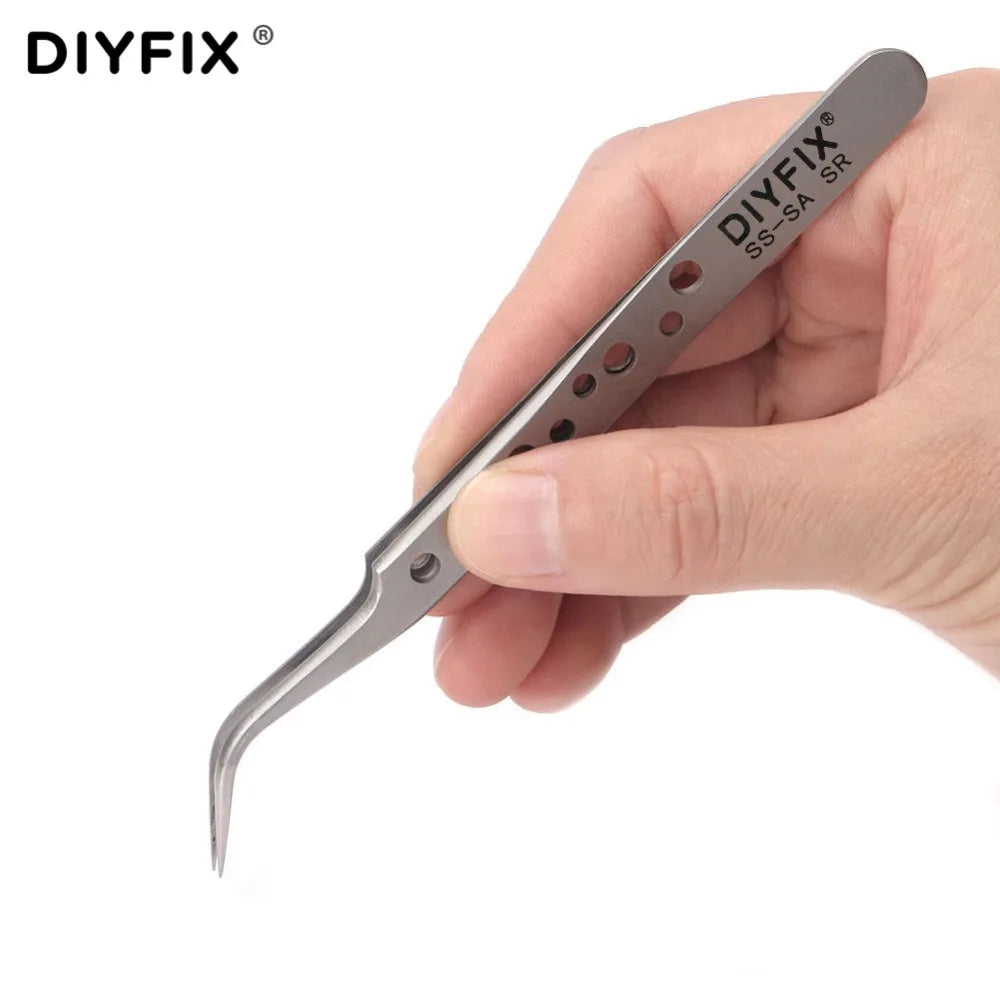 Precision Electronics Tweezers Anti-Static Curved Straight Tip Stainless Forceps Phone Repair Hand Tools Sets