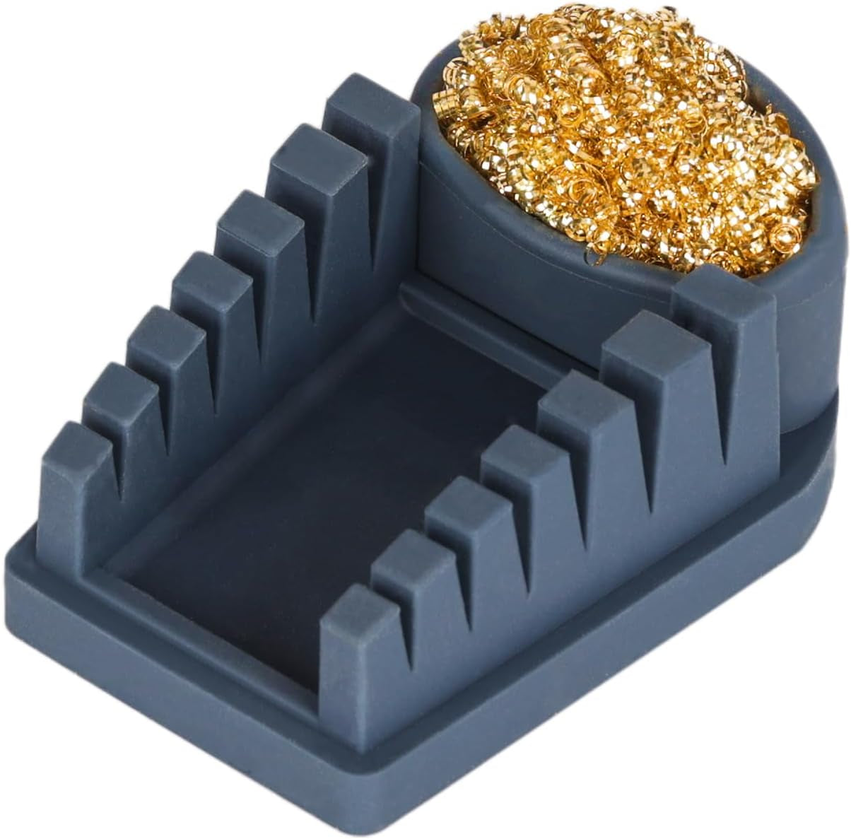 WEP S200 Gray Soldering Wire Holder, Heat Resistant Silicone Stand with Brass Wool Tip Cleaner and 6 V-Shaped Grooves, Helping Hands for Soldering
