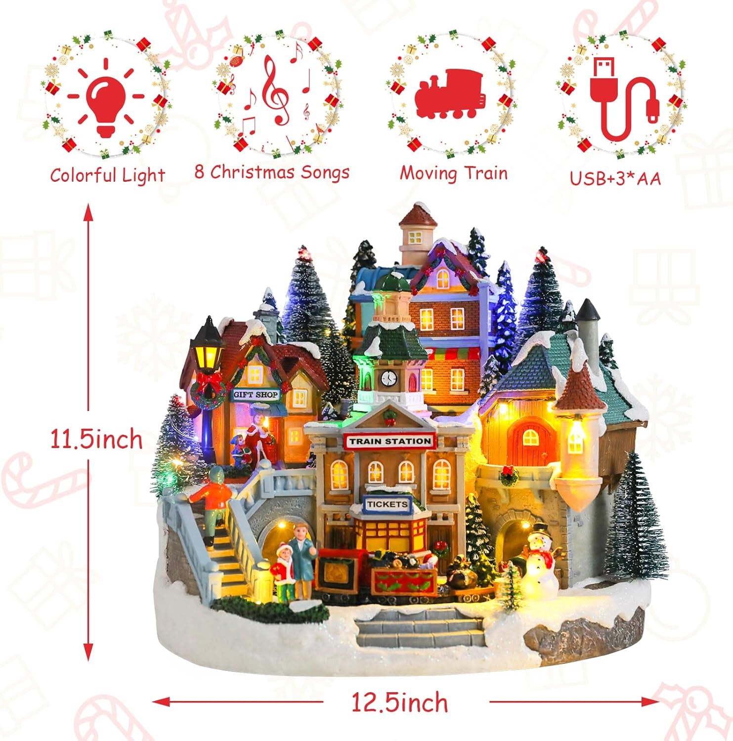 Christmas Village Collectible Musical Buildings with Train
