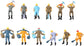 Set of 12 painted O scale 1:48 railway worker figures in various poses for model train layouts and station scenery.