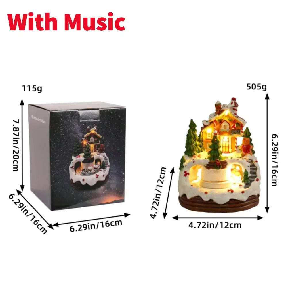 Illuminated Rotating Winter Scene Musical Box with Figurines - 6.3-Inch Holiday Decor for Children, Ideal for Bookshelves and Restaurants