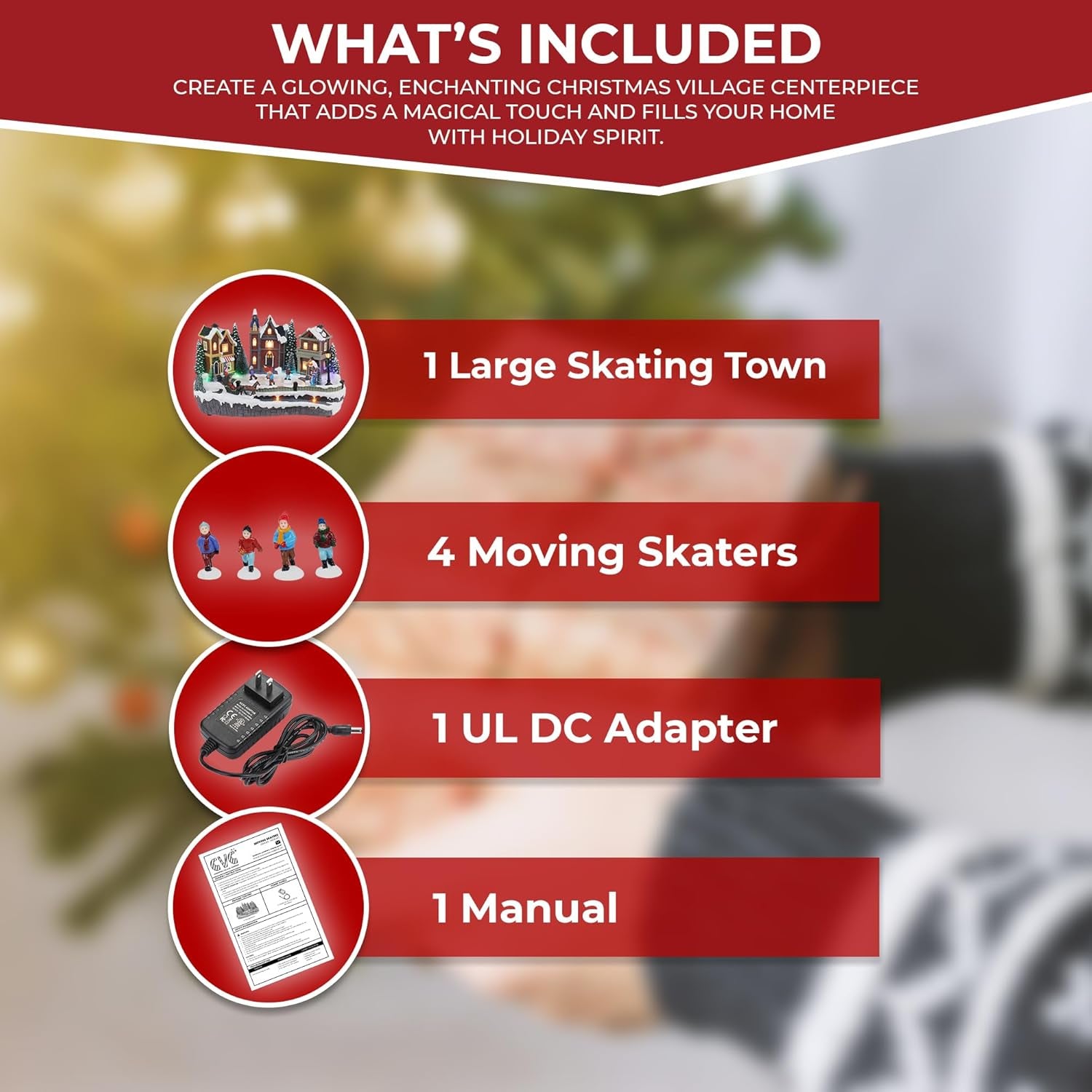 Animated Christmas Village Skating Town with Music & Lights