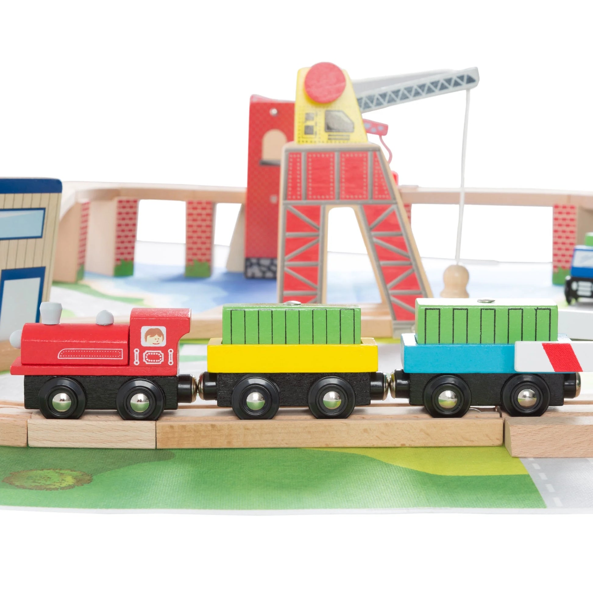 75-Piece Wooden Train Set Including Wood Tracks, Trains, Cars, Boats, and Accessories by