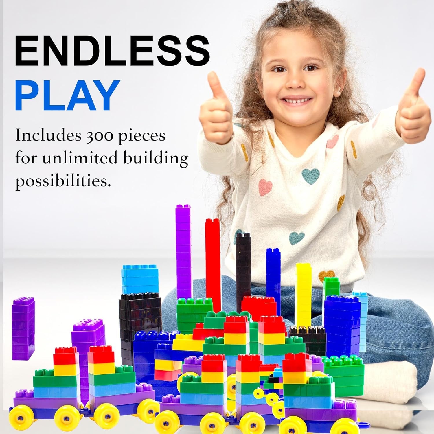 Large Stackable Interlocking Blocks for Toddlers and Kids - 1200 Pieces of Safe, Non-Toxic, Waterproof Multi-Colored Toys for Ages 3 and Up