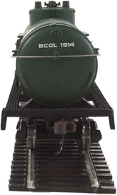 HO scale British Columbia Railway tank car in green, yellow, and white with Dogwood logo, ready-to-run model for model trains.