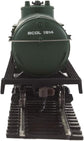HO scale British Columbia Railway tank car in green, yellow, and white with Dogwood logo, ready-to-run model for model trains.