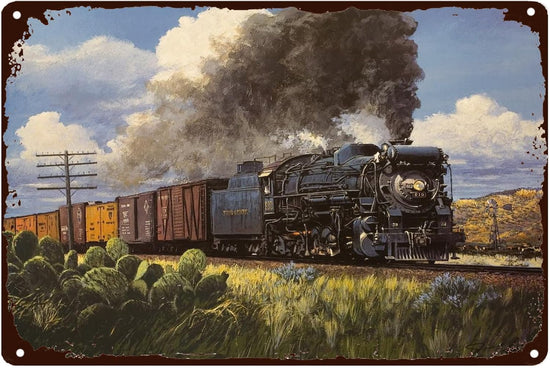Vintage Steam Train Metal Wall Sign - Retro Iron Plaque for Home, Garden, Bars, Cafes, Offices, and Pubs - 12x8 Inch Decorative Art Piece