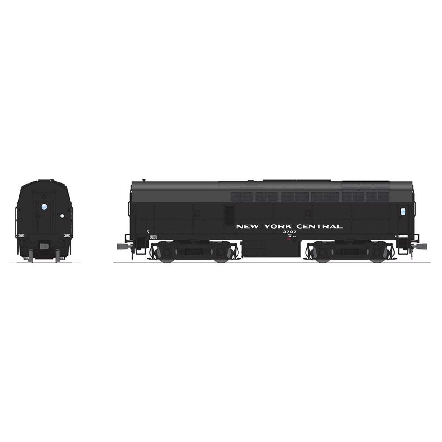 NYC HO scale RF-16 Sharknose A/B locomotives, model by BLI7696, featuring cigar paint scheme and detailed NYC train design.