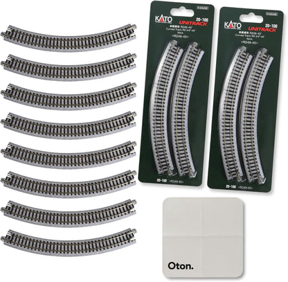 KATO N Scale 20-100 Unitrack R249-45 Curve Track Set (8 Pieces) with 15x15cm Track Cleaning Cloth – Snap-Together Rail System for Seamless Layout and Effortless Maintenance