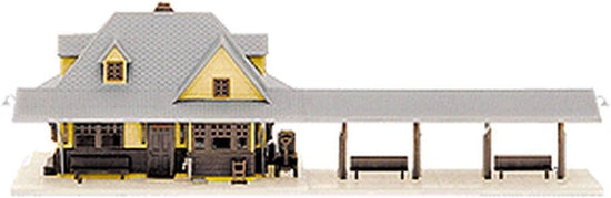 Atlas N scale passenger station kit with single platform, featuring detailed model train station building for model railroads.