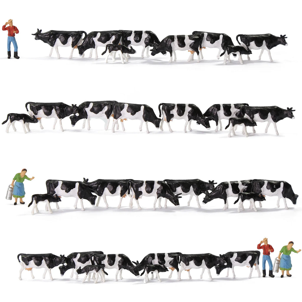 Evemodel 36Pcs Model Trains HO Scale 1:87 Model Horses Cows Farm Animals with Model Figures