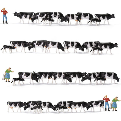 Evemodel 36Pcs Model Trains HO Scale 1:87 Model Horses Cows Farm Animals with Model Figures