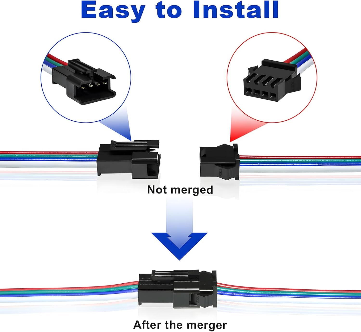 30 Pairs of JST SM 4-Pin Connectors (Female/Male) with 20AWG Wire and 15Cm Cable for LED Strip RGB 5050, 3528, WS2801, APA02, WS2813, WS2815