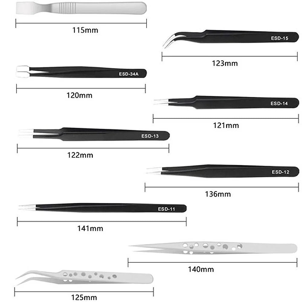 9 Pcs Tweezers Set Stainless Steel Anti-Static Precision Tweezers for Electronic Mobile Phone Repair Tools Hand Tools